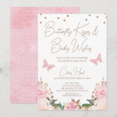 Meisjes Blush Bloemen Vlinder Baby shower Kaart (Voorkant / Achterkant)