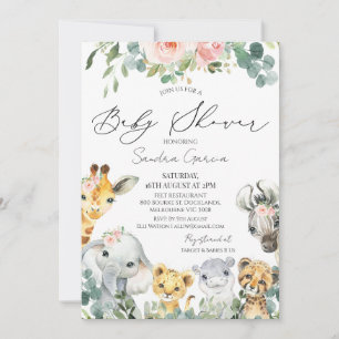 Meisjes Blush Floral Foliage Safari Baby shower Kaart