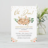 Meisjes Blush Floral Oh Deer Deer Fawn Baby shower Kaart (Staand voorkant)