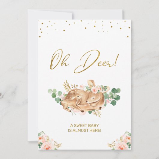 Meisjes Blush Floral Oh Deer Deer Fawn Baby shower Kaart (Achterkant)