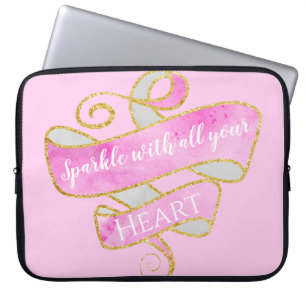 Meisjes  Blush Pink Gold Glitter Sparkle Heart Laptop Sleeve