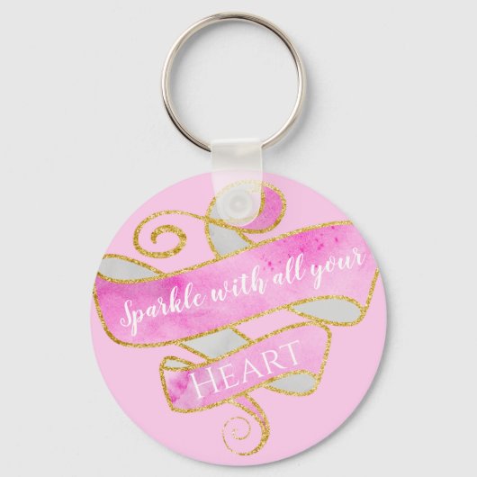 Meisjes Blush Pink Gold Glitter Sparkle Heart Sleutelhanger (Voorkant)