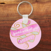 Meisjes Blush Pink Gold Glitter Sparkle Heart Sleutelhanger (Voorkant)