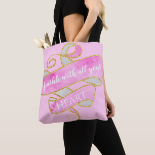 Meisjes  Blush Pink Gold Glitter Sparkle Heart Tote Bag