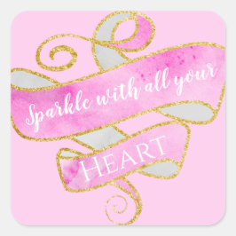 Meisjes Blush Pink Gold Glitter Sparkle Heart Vierkante Sticker