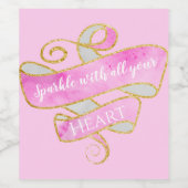 Meisjes Blush Pink Gold Glitter Sparkle Heart Wijn Etiket (Enkel label)