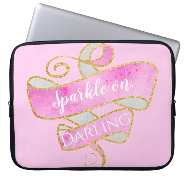 Meisjes Blush Pink Gold Glitter Sparkle on, Darlin Laptop Sleeve (Voorkant)