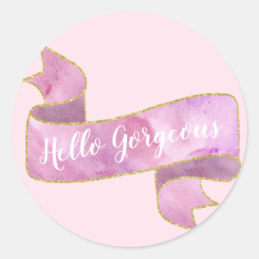 Meisjes Blush Pink Hallo Goudlint Ronde Sticker (Voorkant)