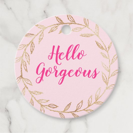 Meisjes  Blush Pink Hallo Prachtige Gold Wreath Bedankjes Labels (Voorkant)