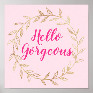 Meisjes Blush Pink Hallo Prachtige Gold Wreath Poster
