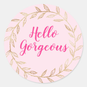 Meisjes  Blush Pink Hallo Prachtige Gold Wreath Ronde Sticker