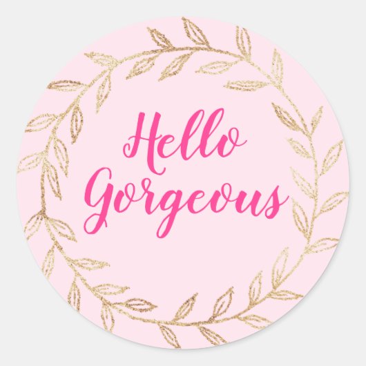 Meisjes  Blush Pink Hallo Prachtige Gold Wreath Ronde Sticker (Voorkant)