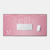 Meisjes Blush Pink Sparkle Glitter Driemonogram Bureaumat (Keyboard & Muis)