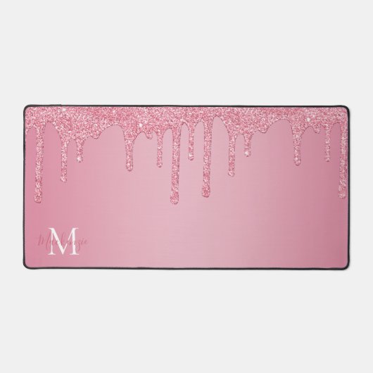Meisjes Blush Pink Sparkle Glitter Driemonogram Bureaumat (Voorkant)