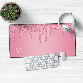 Meisjes Blush Pink Sparkle Glitter Driemonogram Bureaumat