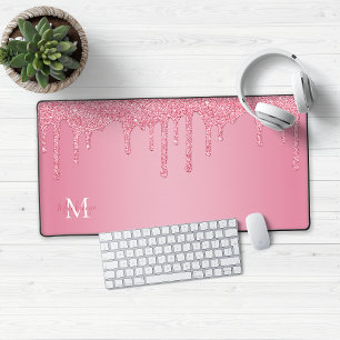 Meisjes Blush Pink Sparkle Glitter Driemonogram Bureaumat