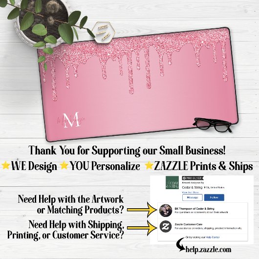 Meisjes Blush Pink Sparkle Glitter Driemonogram Bureaumat