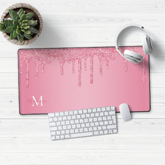 Meisjes Blush Pink Sparkle Glitter Driemonogram Bureaumat