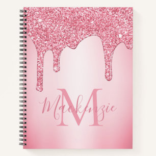 Meisjes Blush Pink Sparkle Glitter Driemonogram Notitieboek