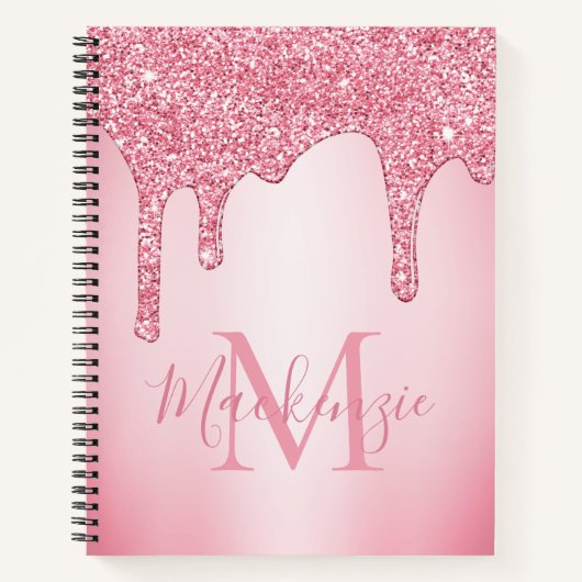 Meisjes Blush Pink Sparkle Glitter Driemonogram Notitieboek (Voorkant)