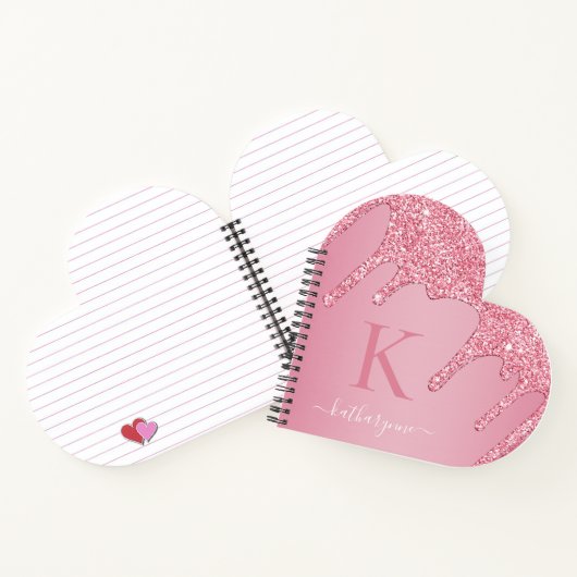 Meisjes Blush Pink Sparkle Glitter Driemonogram Notitieboek (Binnen)