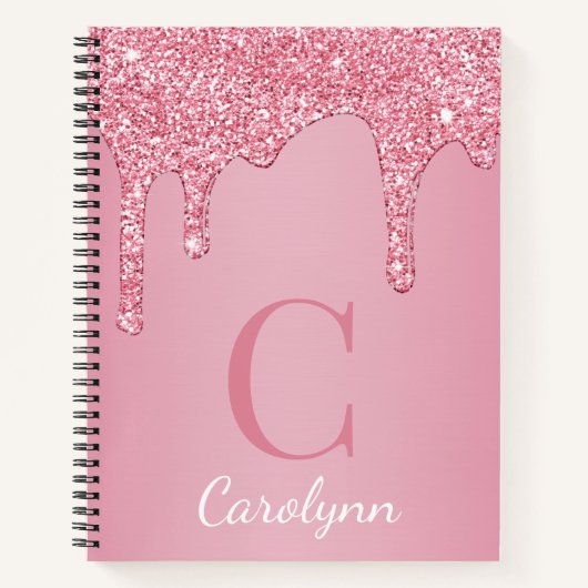 Meisjes Blush Pink Sparkle Glitter Driemonogram Notitieboek (Voorkant)