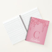 Meisjes Blush Pink Sparkle Glitter Driemonogram Notitieboek (Binnen)