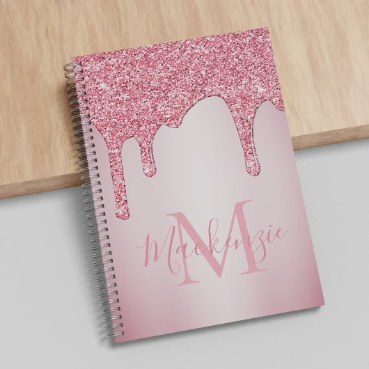Meisjes Blush Pink Sparkle Glitter Driemonogram Notitieboek