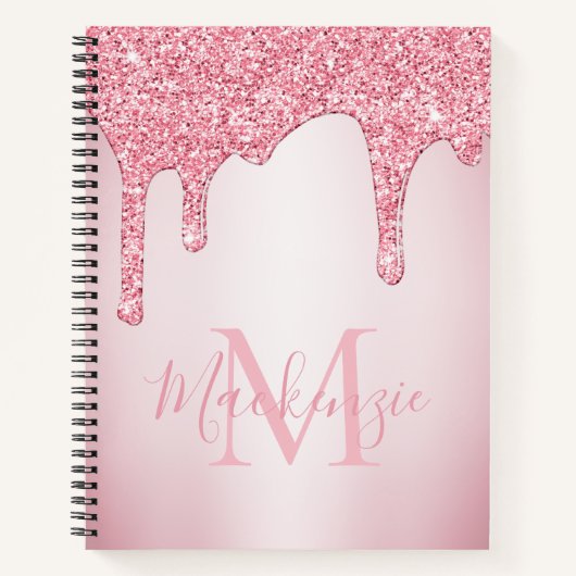 Meisjes Blush Pink Sparkle Glitter Driemonogram Notitieboek (Voorkant)