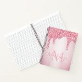 Meisjes Blush Pink Sparkle Glitter Driemonogram Notitieboek (Binnen)