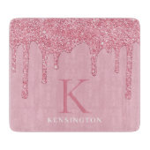 Meisjes Blush Pink Sparkle Glitter Driemonogram Snijplank (Voorkant)