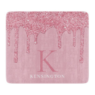 Meisjes Blush Pink Sparkle Glitter Driemonogram Snijplank