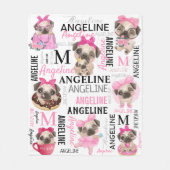 Meisjes Blush Roze Collage Name Cute Pugs Fleece Deken (Voorkant)