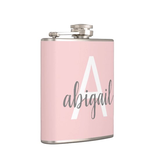 Meisjes Blush Roze Gray Monogram Vinyl Wrapped Fla Heupfles (Rechts)