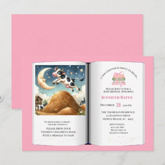 Meisjes Boek Thema Baby shower Koe Over The Moon Kaart (Voorkant / Achterkant)