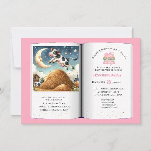 Meisjes Boek Thema Baby shower Koe Over The Moon Kaart (Voorkant)