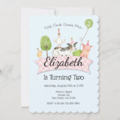 Meisjes Boerderij Barnyard 2e Verjaardagsfeestuitn Kaart (Voorkant)