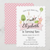 Meisjes Boerderij Barnyard Verjaardagsfeestuitnodi Kaart (Voorkant / Achterkant)