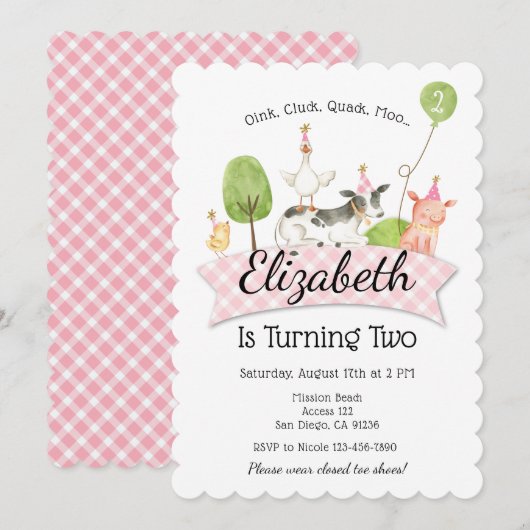 Meisjes Boerderij Barnyard Verjaardagsfeestuitnodi Kaart (Voorkant / Achterkant)