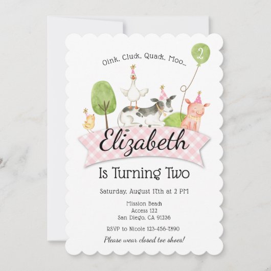 Meisjes Boerderij Barnyard Verjaardagsfeestuitnodi Kaart (Voorkant)