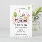 Meisjes Boerderij Barnyard Verjaardagsfeestuitnodi Kaart (Staand voorkant)