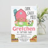 Meisjes boerderij dier 2e verjaardagsuitnodiging kaart (Staand voorkant)