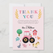 Meisjes Boerderij Dieren Roze Tractor Kinderen Ver Bedankkaart (Voorkant)