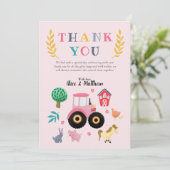 Meisjes Boerderij Dieren Roze Tractor Kinderen Ver Bedankkaart (Staand voorkant)