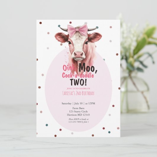 Meisjes Boerderij Dierlijke Koe Tweede Verjaardag  Kaart (Staand voorkant)
