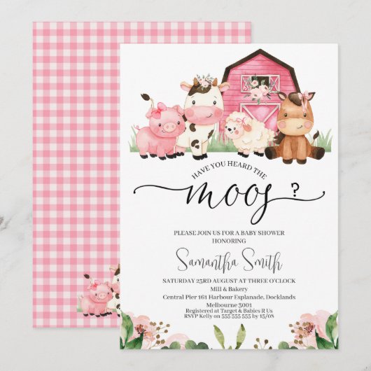 Meisjes Boerderij hebben je het Baby shower van de Kaart (Voorkant / Achterkant)