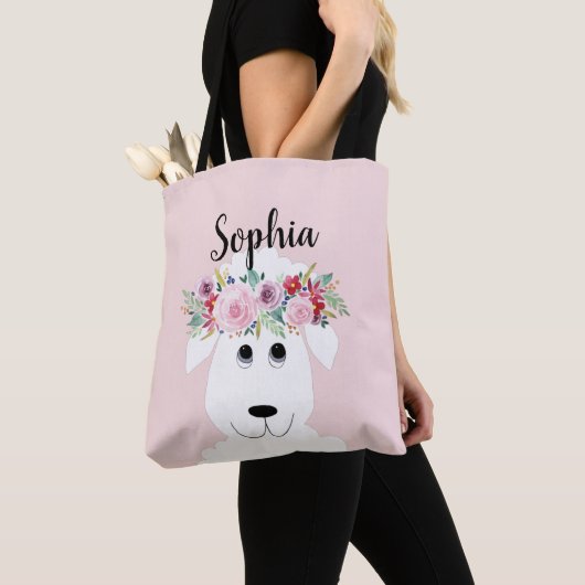 Meisjes Boerderij Lamb Whimsical Waterverf Sheep & Tote Bag (Dichtbij)