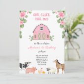 Meisjes Boerderij Roze Barnyard Verjaardagsfeestui Kaart (Staand voorkant)