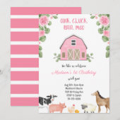 Meisjes Boerderij Roze Barnyard Verjaardagsfeestui Kaart (Voorkant / Achterkant)