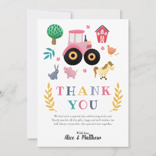 Meisjes boerendieren Roze Roze Rustische Baby show Bedankkaart (Voorkant)